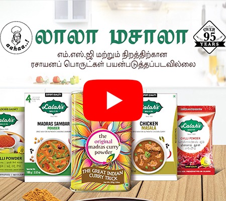 Promotional film thumbnail for Lalah’s Masala created by SpotMedia, featuring food visuals and product branding.