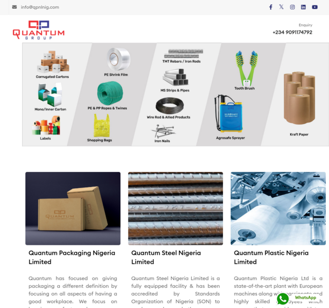Multi-industry corporate website designed by SpotMedia for Quantum Group, featuring sections for diverse business verticals.