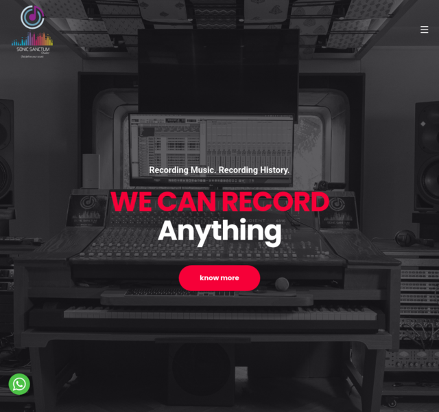 Recording studio website designed by SpotMedia for Sonicsanctum, featuring audio production services and studio facility visuals.